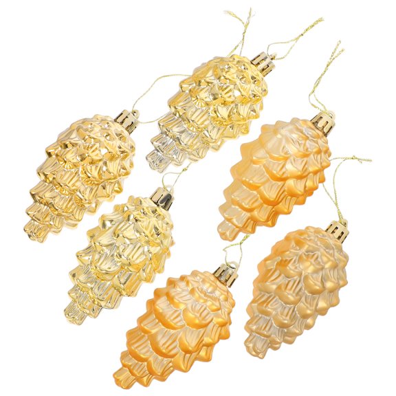 Minkissy 6Pcs Glitter Pine Cone Baubles Plastic Ornaments for Christmas Tree Festive Holiday Decoration
