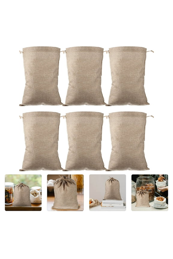 6-Pack Khaki Burlap Potato Sack Drawstring Bags for Storage, Emergency Preparedness, and Home Organization