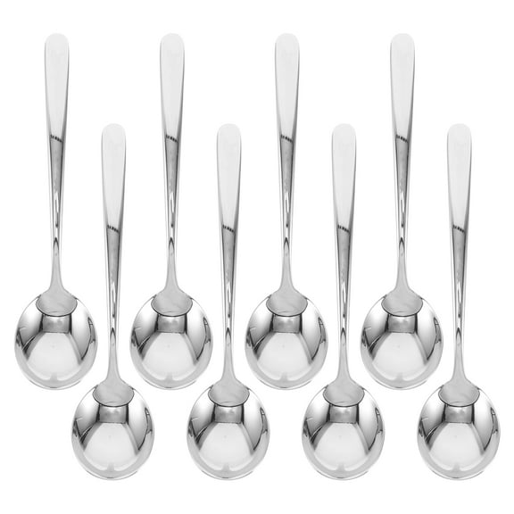 Minkissy 8Pcs Large Stainless Steel Soup Spoons for Serving Rice Soup and Asian Meals