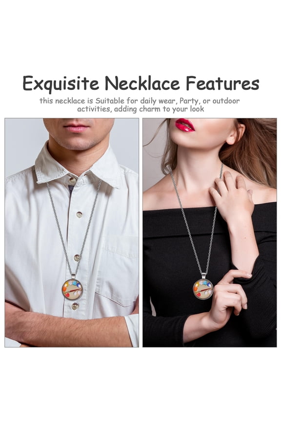 Artist Paint Palette Long Necklace Durable Zinc Alloy and Glass Pendant Jewelry