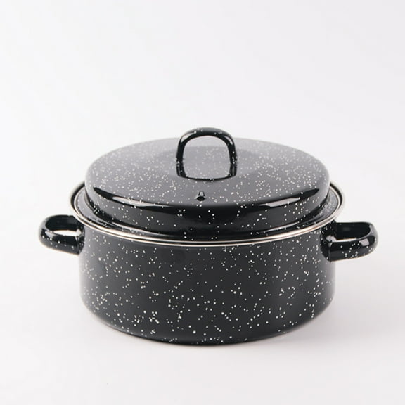 Minkissy Black Enamel Barbecue Pot with Lid, Large 3.5 Quart Capacity for Safe Kitchen Cooking and Convenient Roasting