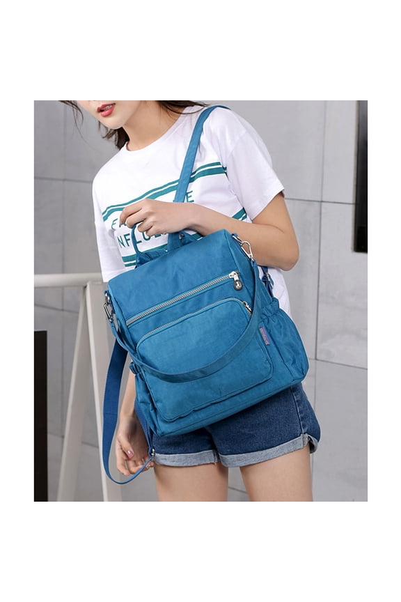 Casual Blue Nylon Backpack Water Proof Anti Theft Multi Function Shoulder Bag