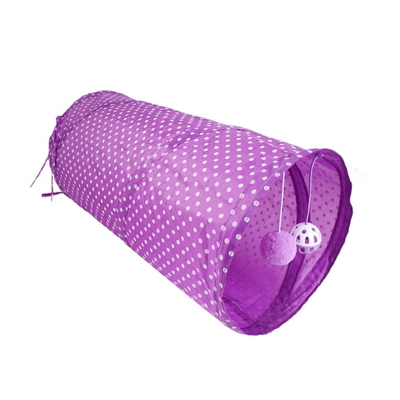 Minkissy Cat Tunnel Purple Foldable with Built in Hanging Ball Durable Material for Pet Exercise