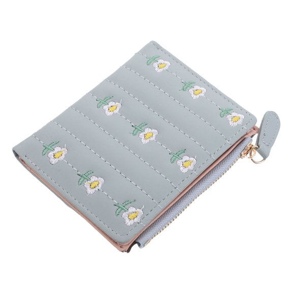 Minkissy Change Purse Green PU 1Pack Embroidered Design For Women Card Holder For Everyday Use