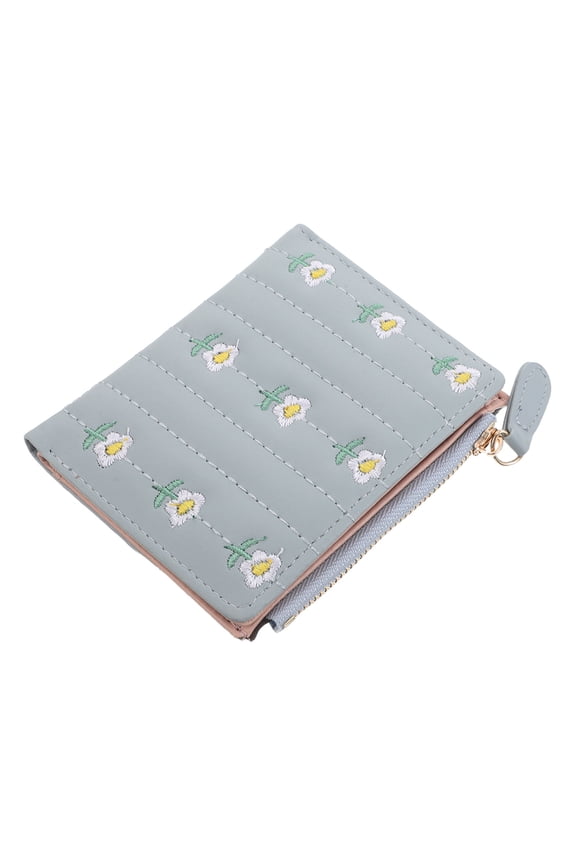 Change Purse Green PU 1Pack Embroidered Design For Women Card Holder For Everyday Use