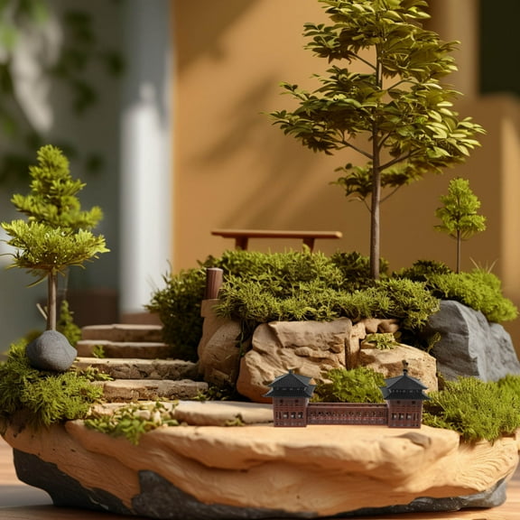 Minkissy Chinese Architecture Model for Indoor Decoration, Bonsai Display Stand and Zen Garden Piece