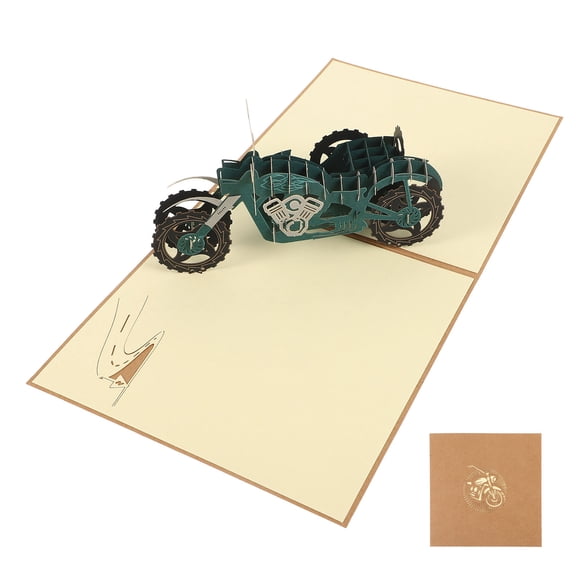Minkissy Creative 3D Motorcycle Card Green Unique Motorcycle Shape Greeting Card for Retirement and Fathers Day