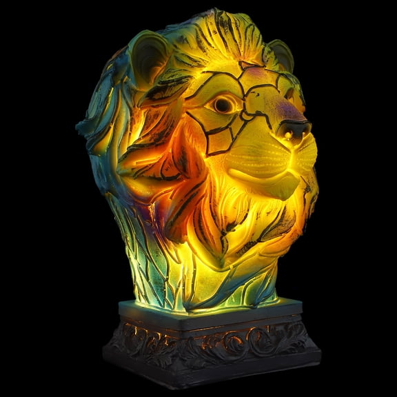 Minkissy Decorative Resin LED Desk Lamp Stained Lion Animal Table Lamp for Ambient Lighting