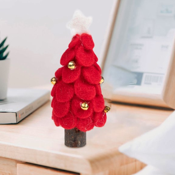 Minkissy Desk Tree Felt Christmas Tree Figurine Red 1Set for Office Users