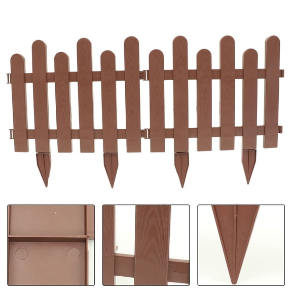 Minkissy Brown Plastic Picket Fence Outdoor Decor 2pcs Pastoral Yard Fence