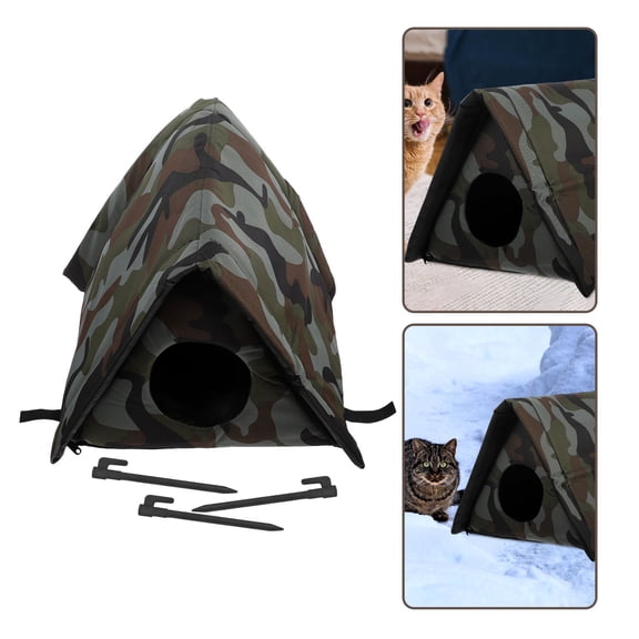Minkissy Durable Insulated Outdoor Cat Bed in Camouflage with Waterproof and Elevated Shelter