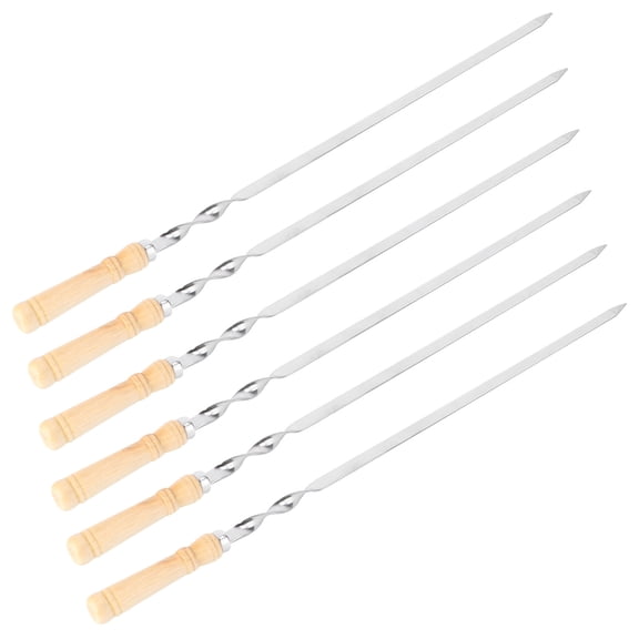 Minkissy Durable Stainless Steel Roasting Sticks with Solid Wood Handle for Barbecue Use 6pcs Silver