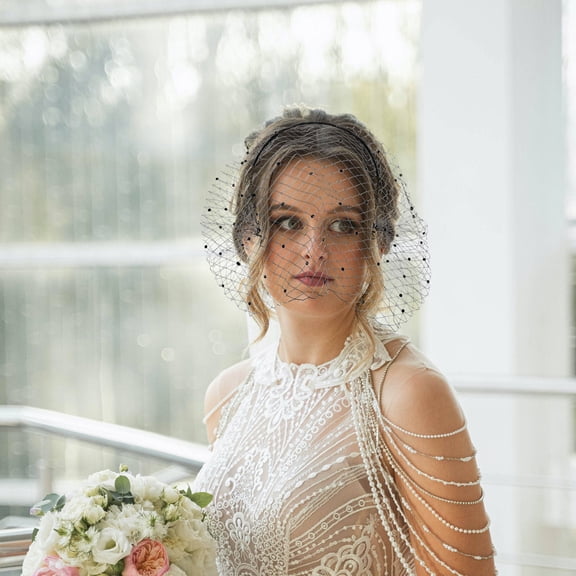 Minkissy Elegant Black Bridal Mesh Veil Headband with Rhinestone Detailing for Special Occasions