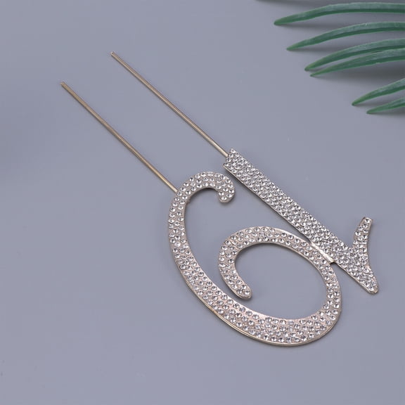 Minkissy Elegant Reusable Alloy Cake Topper with Rhinestones for Birthday or Anniversary Parties Golden