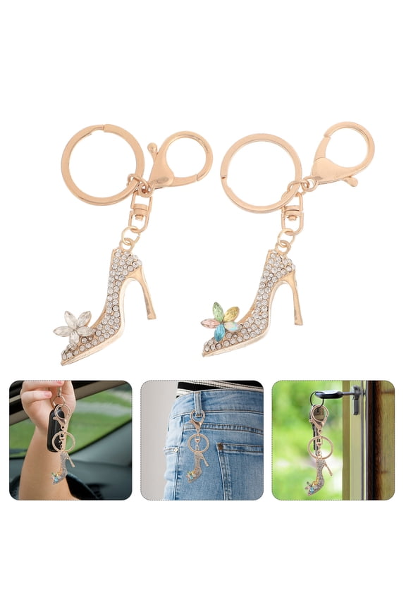 Stylish High Heel Keychain Bag Charm with Alloy Metal and Rhinestone Design, Assorted Colors Fashion Accessory