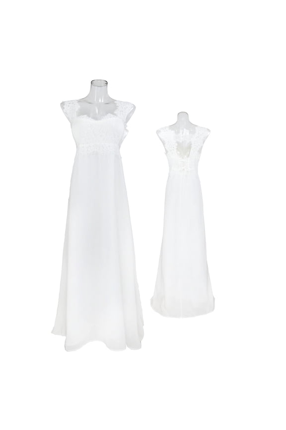 Elegant Wedding Dress Lace Pattern Dress White Fitted Waist 1Pack for Wedding Festival