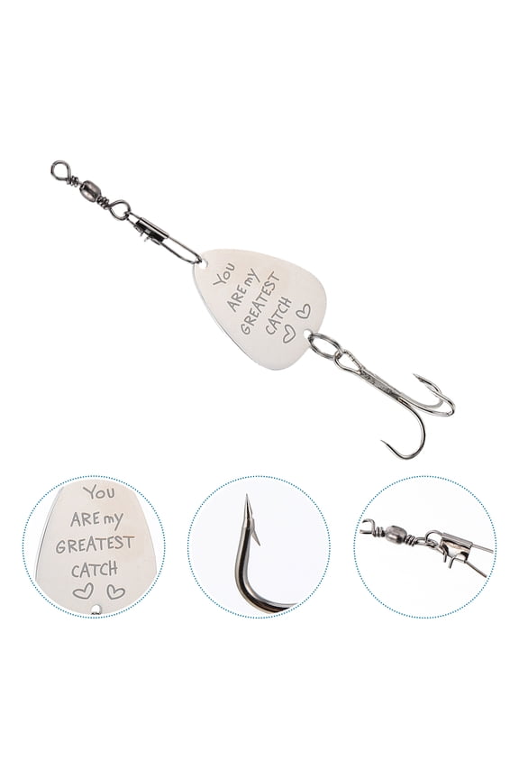 Engraved Fishing Lure Hook Keychain Silver Steel Durable Decoration for Bags Keys 3.5 inches