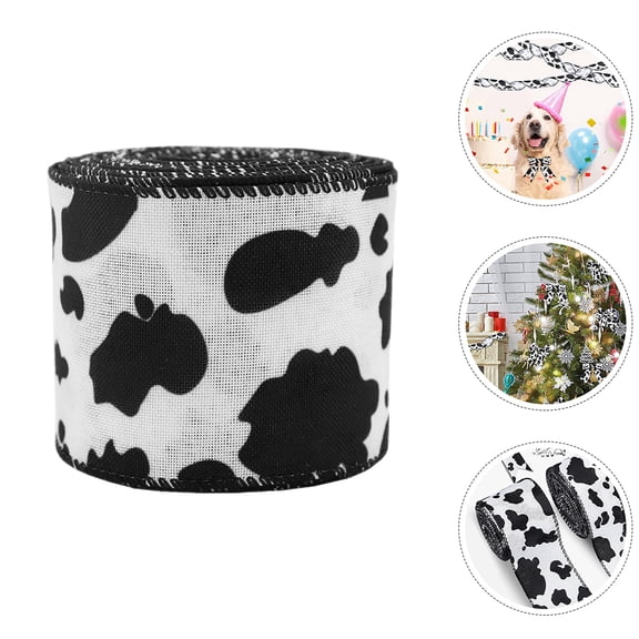 Minkissy Fabric Cow Pattern Ribbon for Wrapping and Wreaths Polyester Ribbon with Animal Print Design