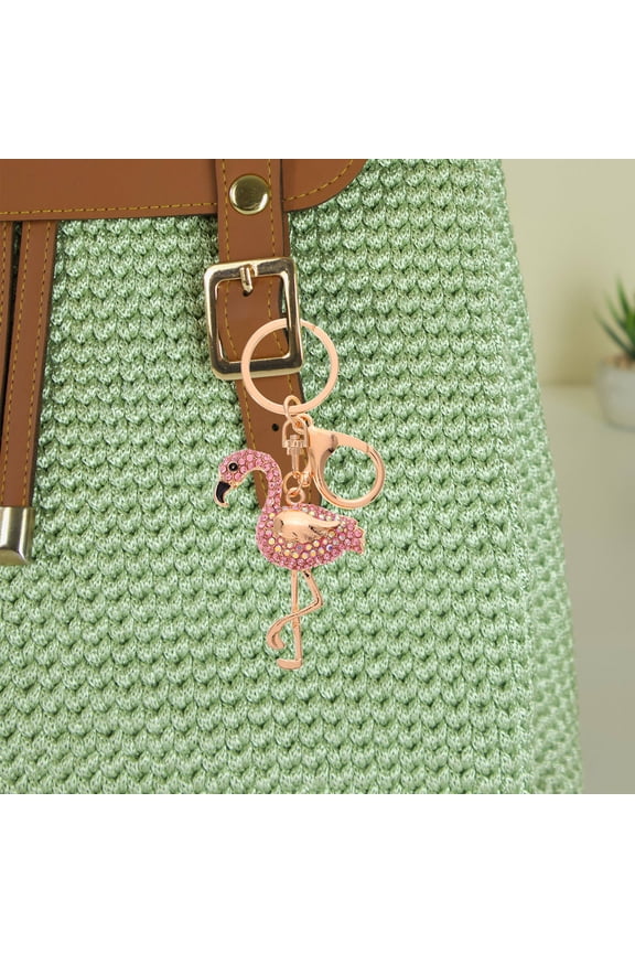 Flamingo Keychain with Sparkling Crystal Rhinestones, Zinc Alloy Charm for Bags, Keys, and Accessories