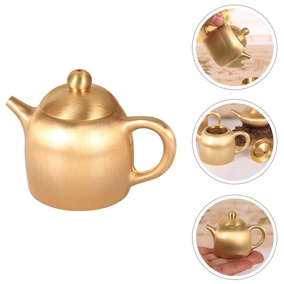Minkissy Golden Brass Teapot Desktop Ornament Compact Decorative Tea Kettle for Tabletop