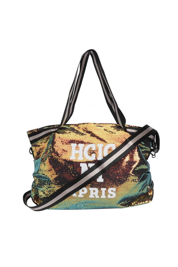 Golden Reversible Sequin Tote Bag with Chain Strap, and Stylish for Shopping, Outdoor, and Everyday Use