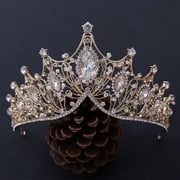 Minkissy Golden Wedding Crown Crystal Tiara for Engagements and Parties