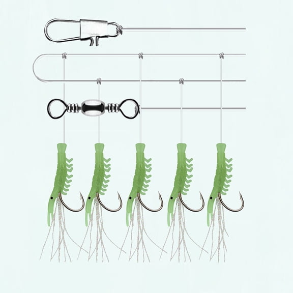Minkissy Green Fishing Lure Hook 5in1 Shrimp Design Carbon Steel for Professional Anglers Size NO.6