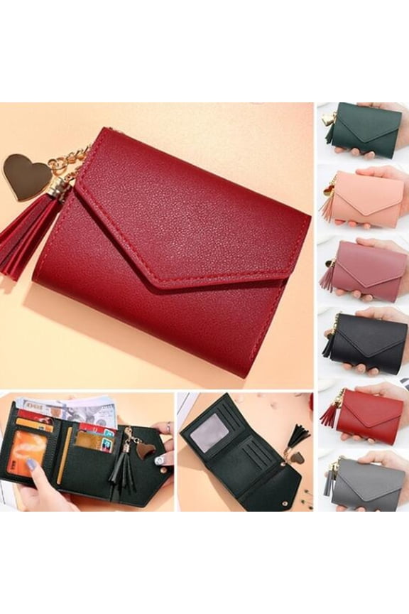 Green Tassel Coin Purse PU Wallet Pocket Snap Fastener Small Pack Purse for Storage