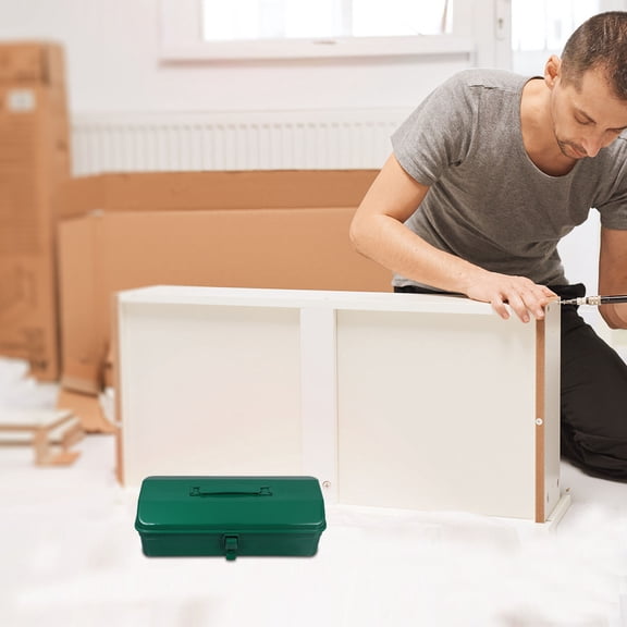 Minkissy Green Tool Box Portable Organizer for Home and Family Durable Iron Storage Large Capacity 14.5 x 7.5 x 6.5 inches