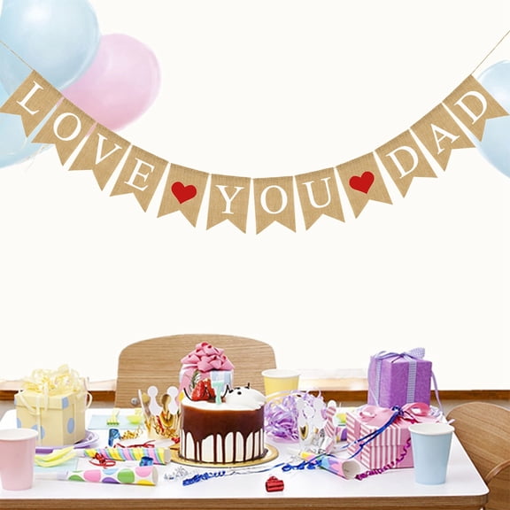 Minkissy Multi-Color Linen Bunting Banner for Father's Day, Love You Dad Hanging Decoration
