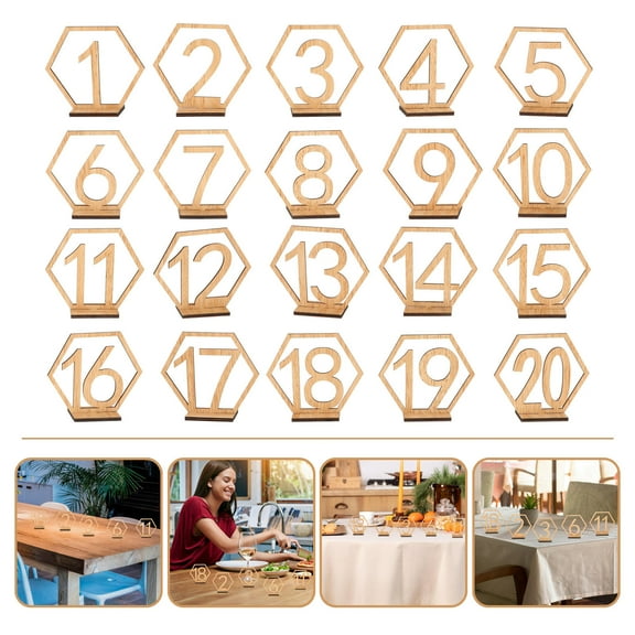 Minkissy Hexagon Hollow Wood Place Card Holder 20Pcs for Seating Assignment Wedding Table Decor