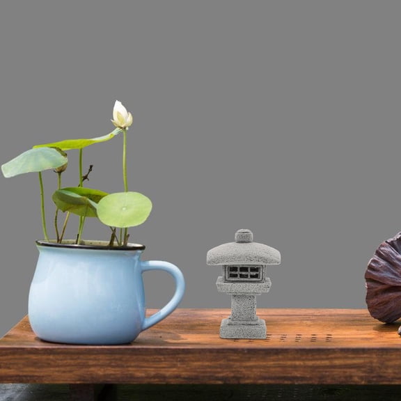 Minkissy Japanese Garden Ornaments Outdoor Grey Pavilion Decoration for Garden Yard Balcony Decor Stone Powder Plastic Miniature Size