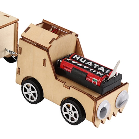 Minkissy Khaki Wooden Electric Train DIY Assembly Model Handcraft Puzzle with Realistic Design and Creative Wooden Car