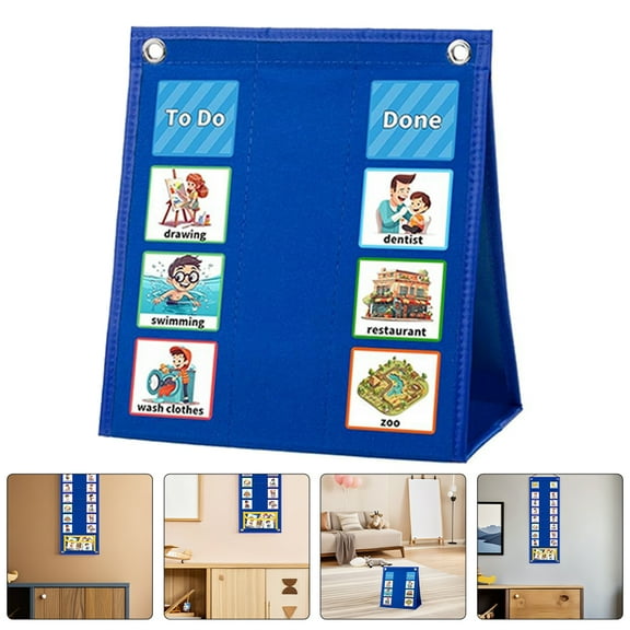 Minkissy Kids Daily Routine Visual Schedule Chart Oxford Material Blue for Home Use 2 in 1 Potty Training and Chore Cards