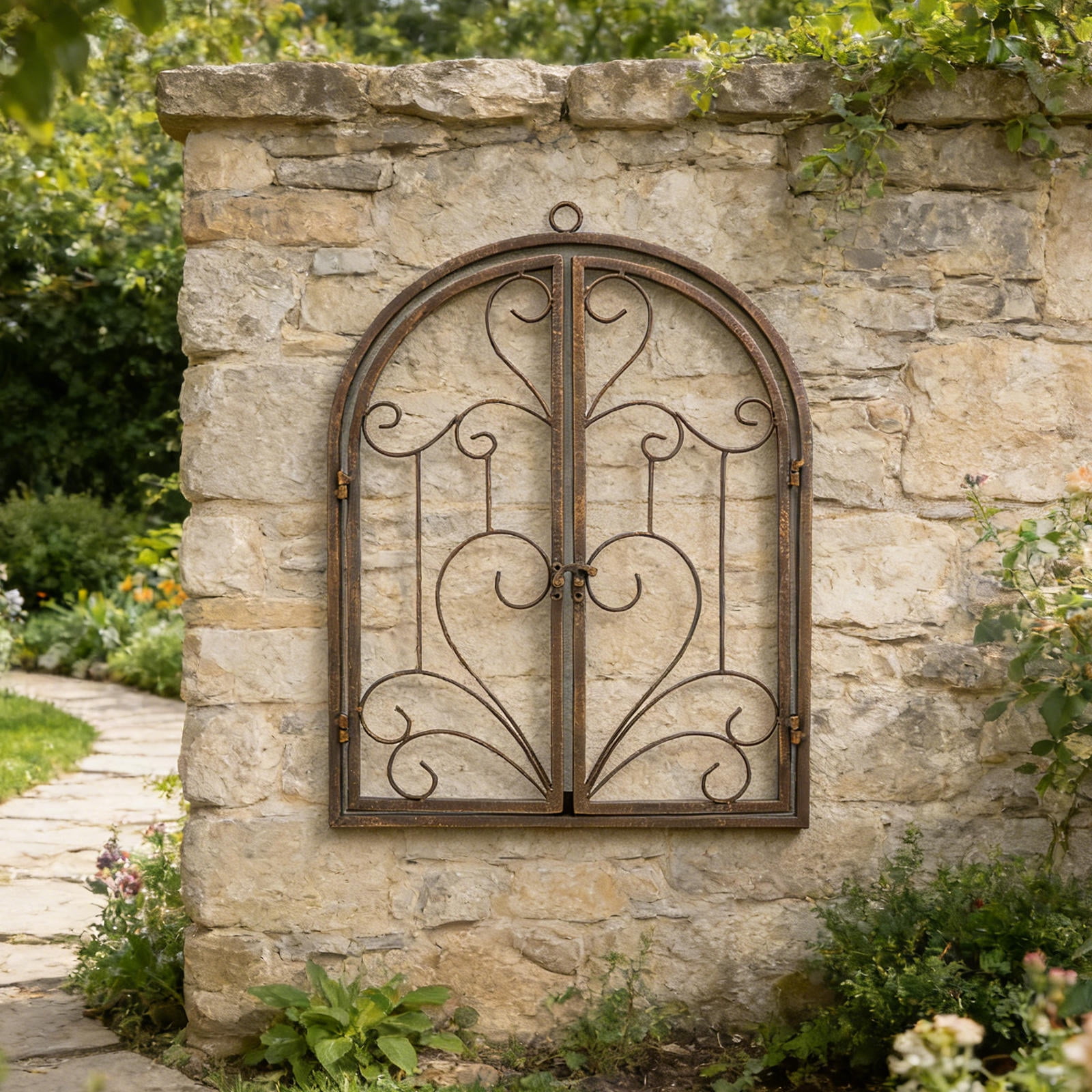 Minkissy Light Brown Farmhouse Iron Wall Decor Fake Window Frame ...