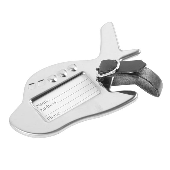 Minkissy Metal Airplane Suitcase Name Tag Light Grey Reusable Travel Luggage Label Durable Id Card Holder