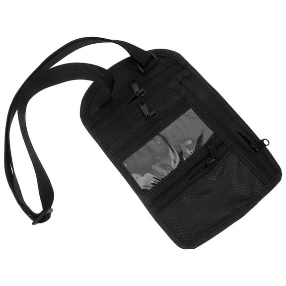 Minkissy Multifunctional Black Travel Holder with Neck Strap for Secure Document and Storage, and Lightweight