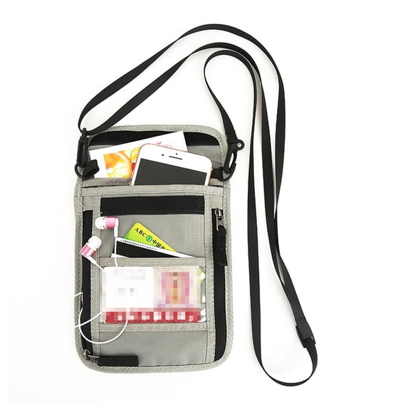 Minkissy Grey Nylon Travel Passport Storage Bag with Multiple Compartments and Zipper Security