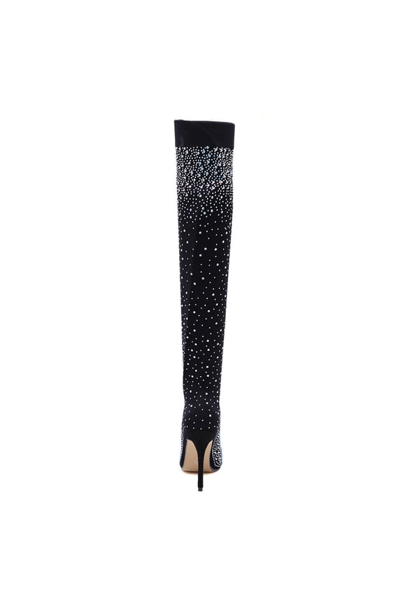 Over The Knee Black Long Boot with Rhinestones Fashionable High Heel Stylish Design