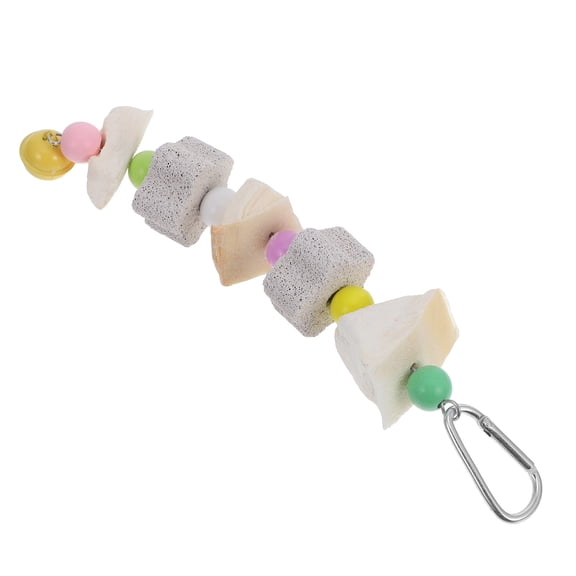 Minkissy Parrot Hanging Chew Toy with Bell, Cuttlebone, Volcanic Rock for Parakeet Cockatiel Budgie Bird Cage Accessory, Beak Care