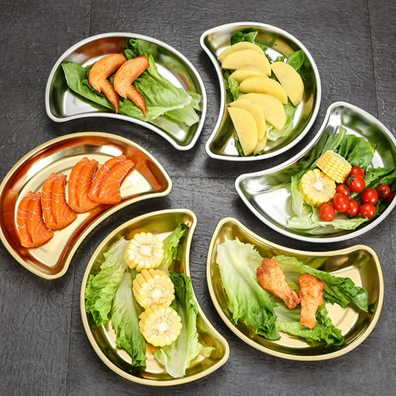 Minkissy Stainless Steel Moon Shape Serving Tray Decorative Dish for Home Kitchen Dining 1 Set