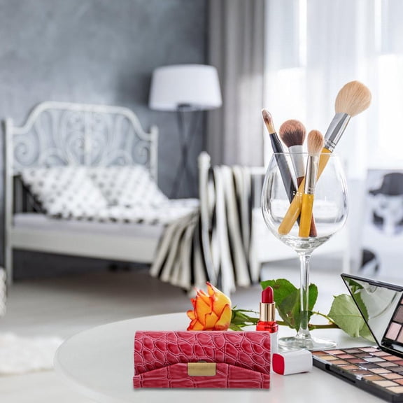 Minkissy Portable PU Lipstick Case with Mirror Dark Red Soft Material Travel Storage Bag