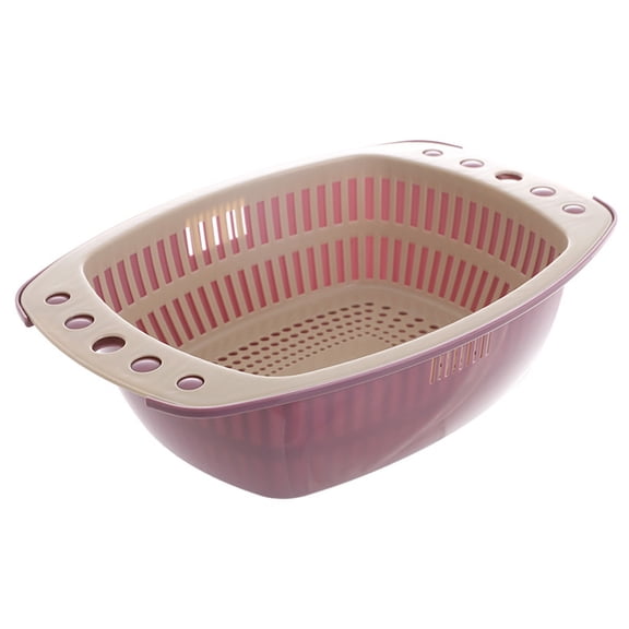 Minkissy Double Layer Plastic Drain Basket Strainer for Fruits and Vegetables, Set of 2 Kitchen Colanders