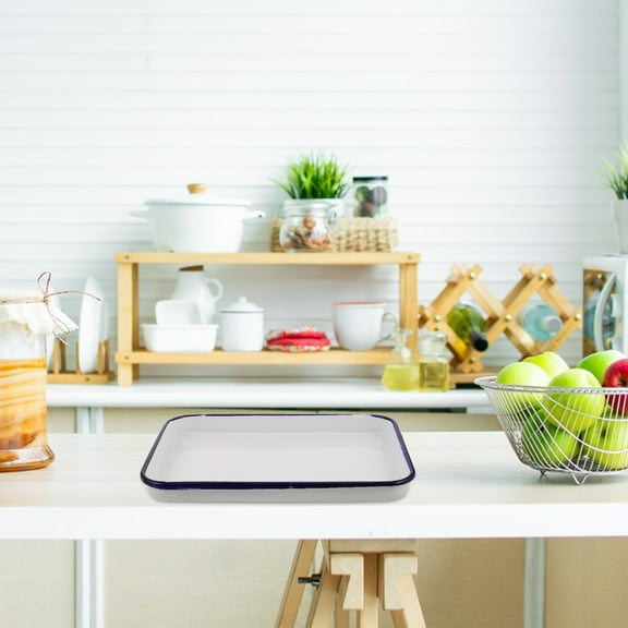 Minkissy Smooth Finish Enamel Roasting Tray Rectangular Pan for Oven Baking and Home Serving