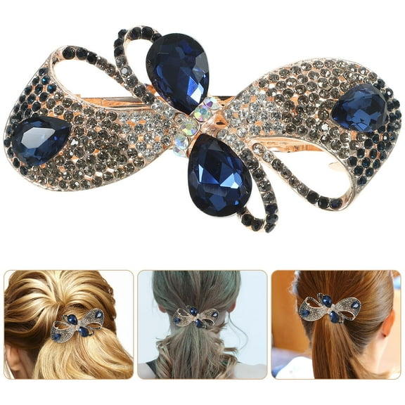 Minkissy Hair Bow Clips Dark Blue Metal 1Set for Women Teen Girls