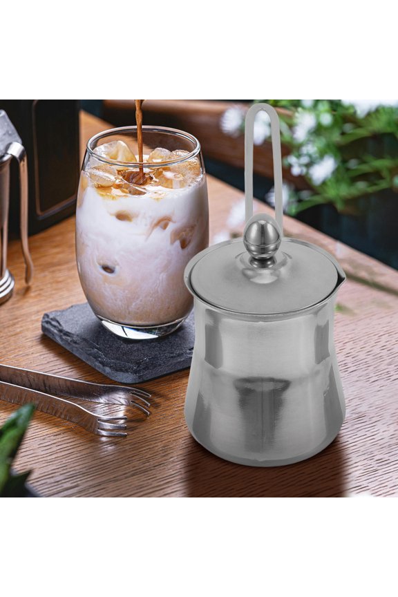 Stainless Steel Creamer Pitcher with Lid, Small Size for Coffee, Tea, Office Use, , Home Kitchen, 1 Set