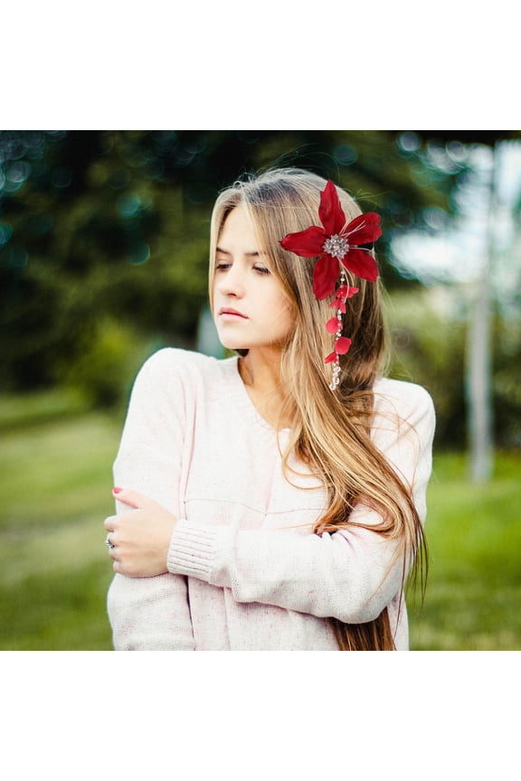 Summer Style Red Floral Hair Clip with Tassel and Detail Lightweight Durable Hair Accessory