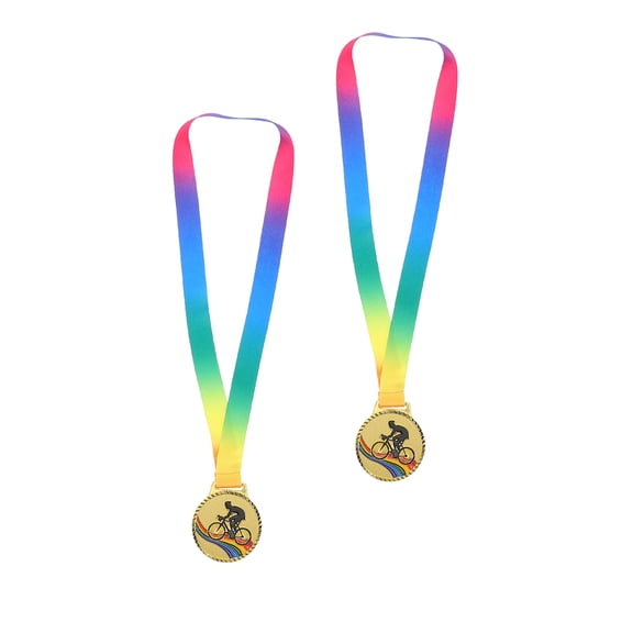 Minkissy 2Pcs Biking Winner Medal Set Simple Style Trophy Award for Athletes Commemorative Cycling Prize