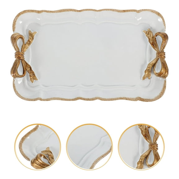 Minkissy Versatile White Resin Serving Platter for Coffee Tea Table with Vintage Design and Reusable Use