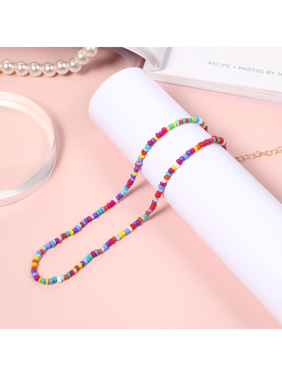 Vintage Bohemian Beaded Chain Necklace, Handmade Sturdy Beaded Jewelry, 1 Piece Fashion Accessory